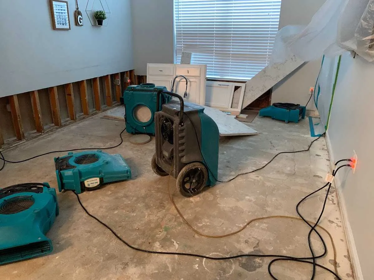 Dehumidifier in flood-cut room for Water Damage Restoration in Lincoln Village
